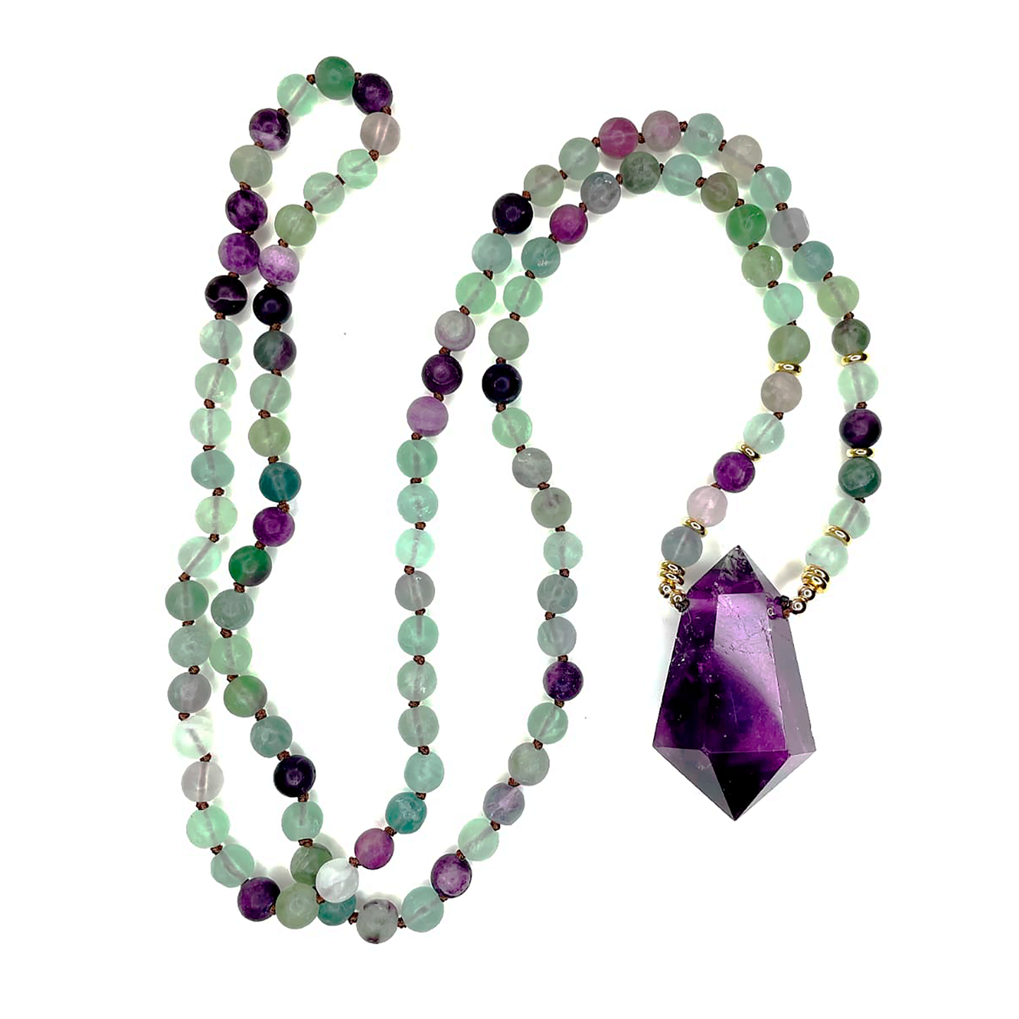 Collar Gran Cristal Fluorita y Amatista