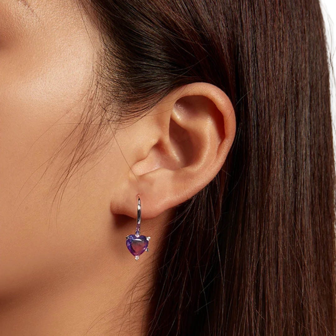 Aros Corazón violeta - Plata 925