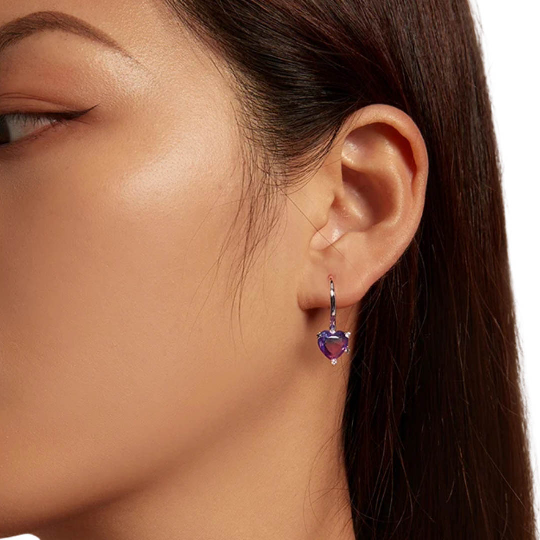 Aros Corazón violeta - Plata 925