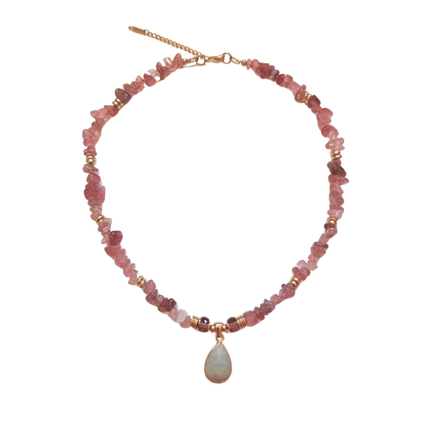 Collar Lagrima Rosa - cuarzo y turquesa blanca