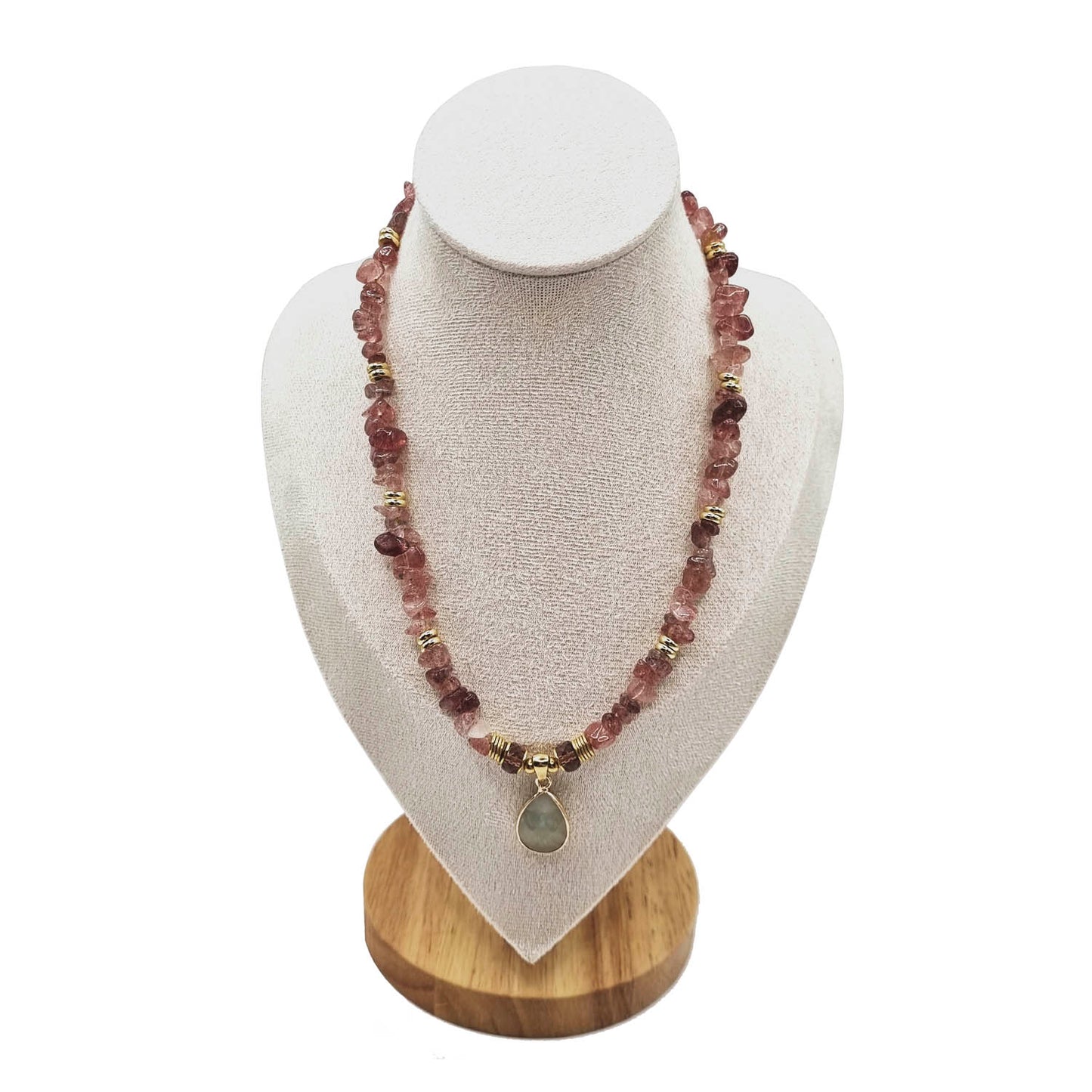 Collar Lagrima Rosa - cuarzo y turquesa blanca