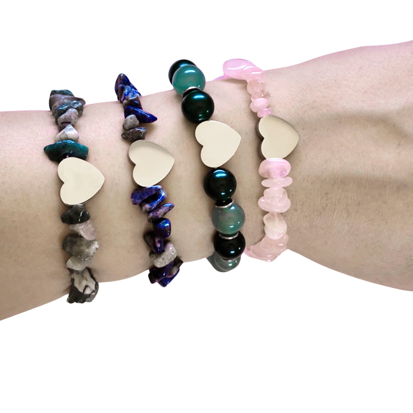 Pulsera personalizable Cuarzo - Lapislázuli - Ágata india - Amazonita / Modelo Corazón precioso