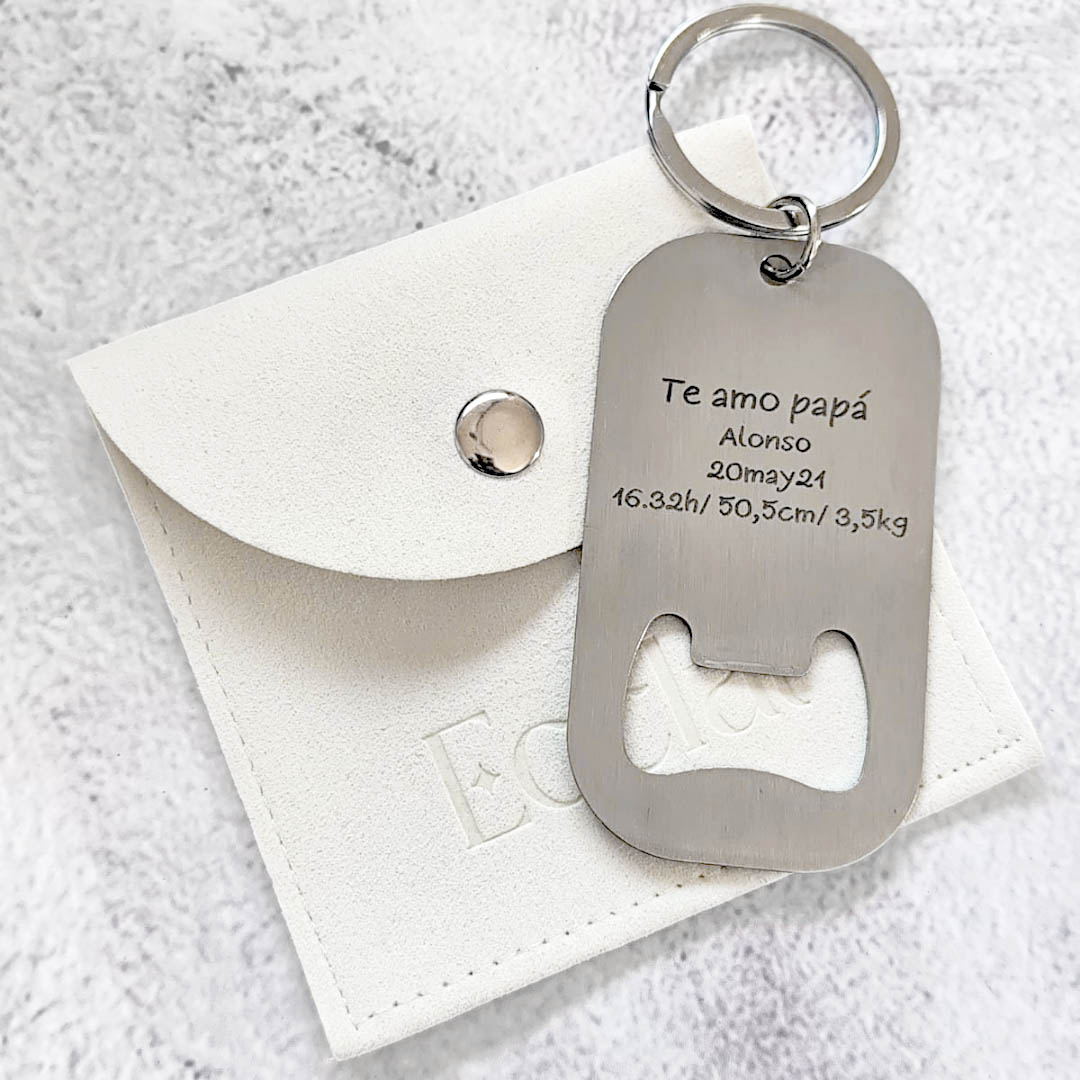 Llavero Destapador Personalizable en Acero Inoxidable - Fotograbado