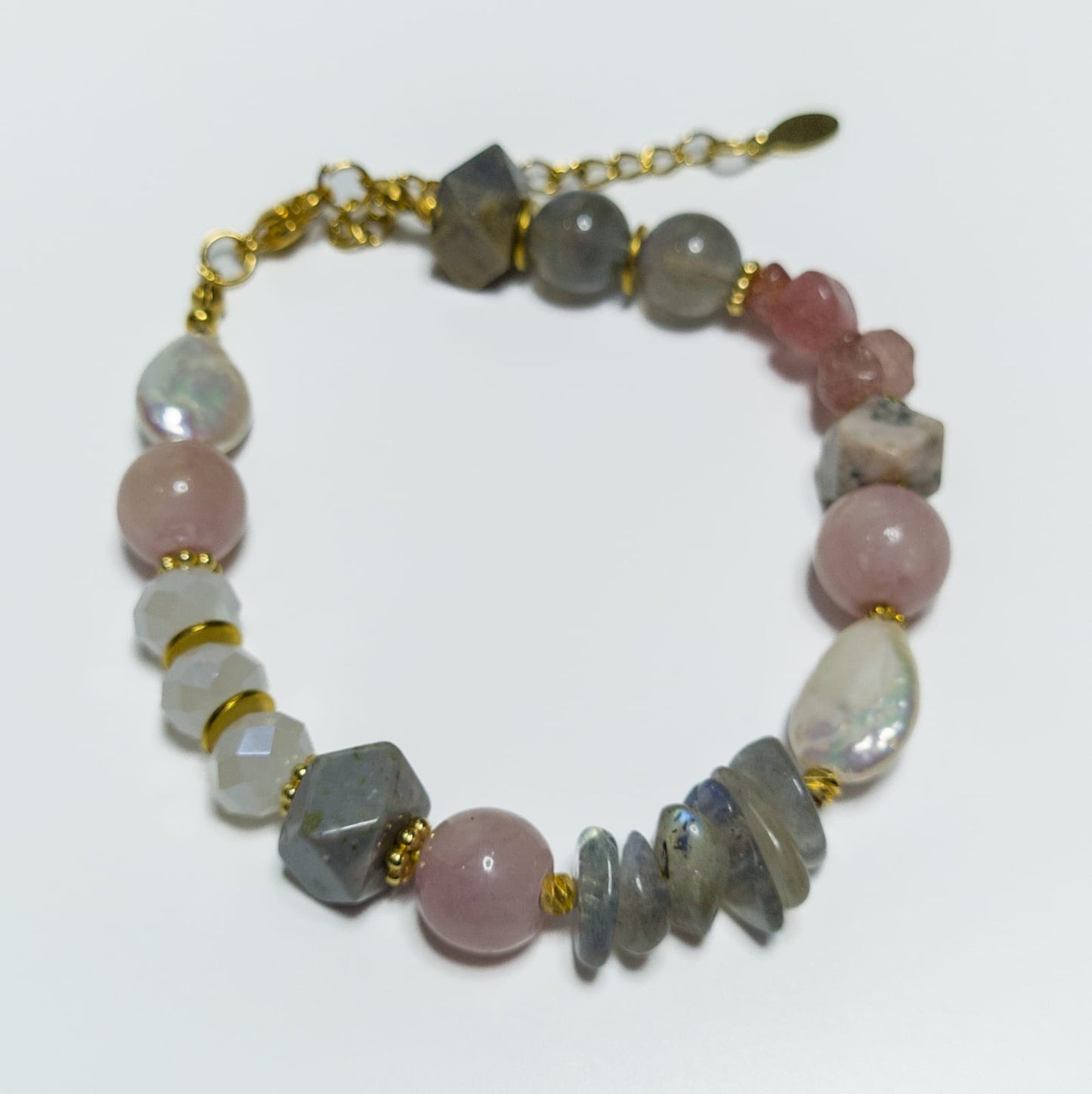 Pulsera Esencia - Labradorita, cuarzo fresa, kunzunita