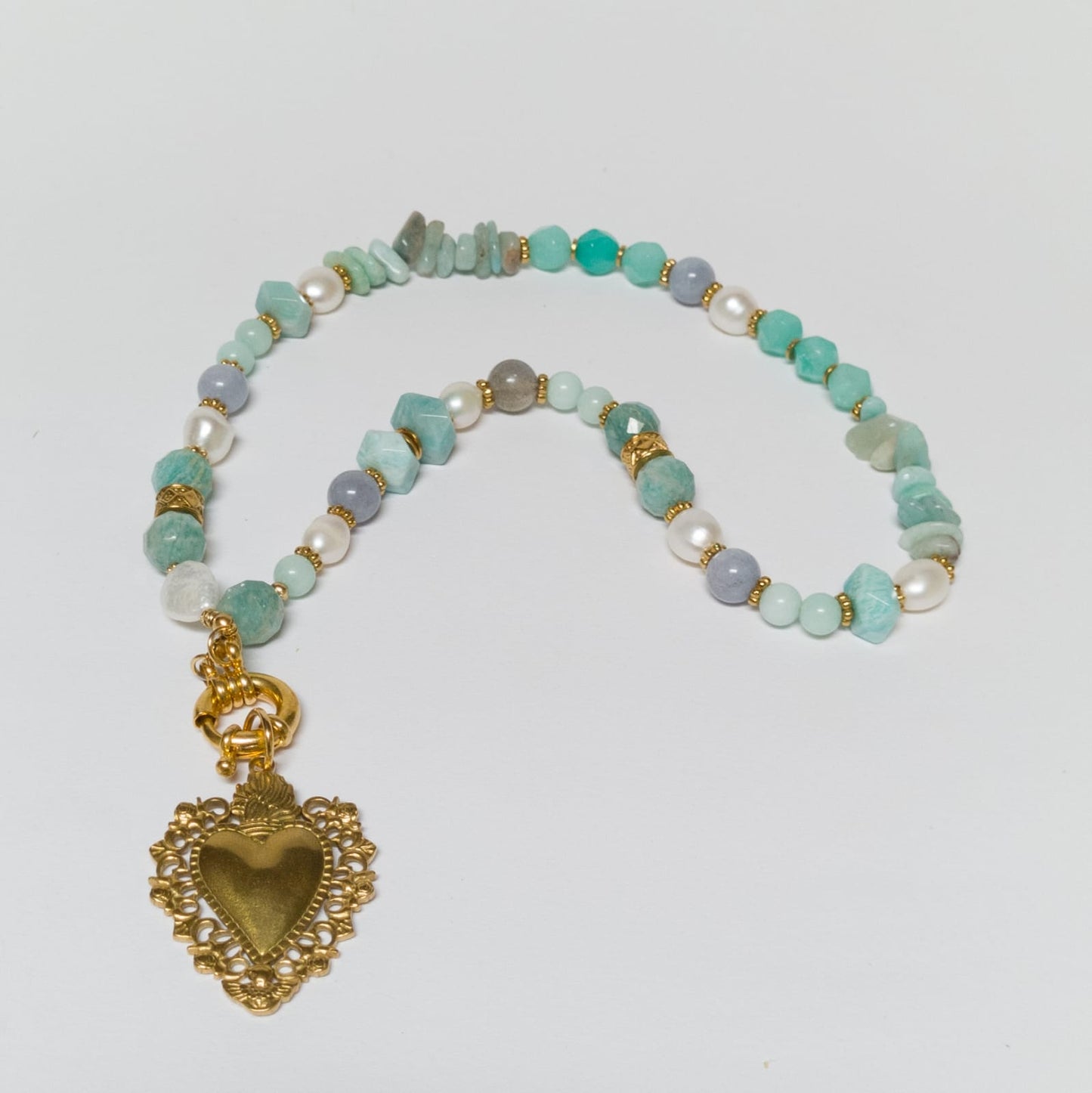 Collar Amazonas - Amazonitas, Calcedonia azul y labradorita