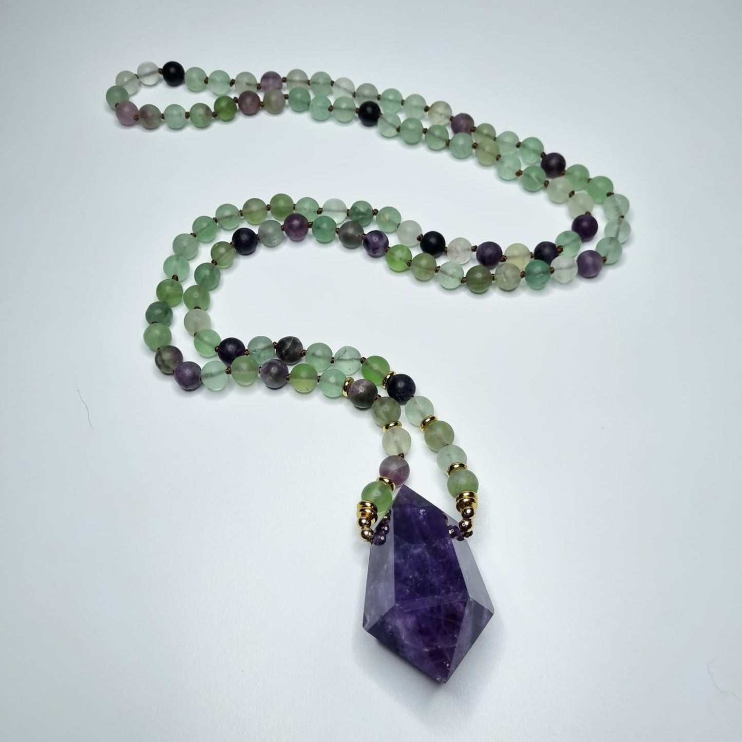 Collar Gran Cristal Fluorita y Amatista