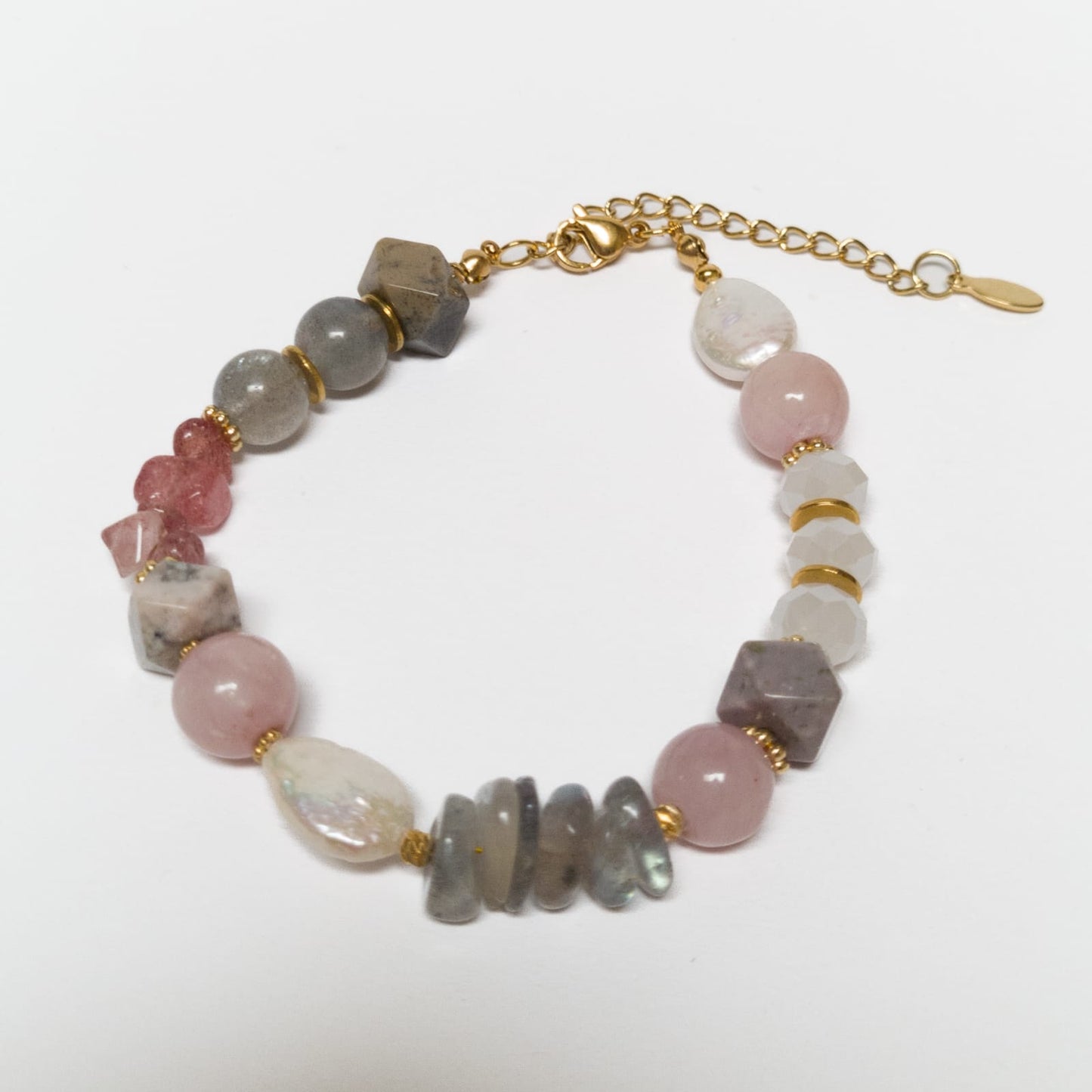 Pulsera Esencia - Labradorita, cuarzo fresa, kunzunita