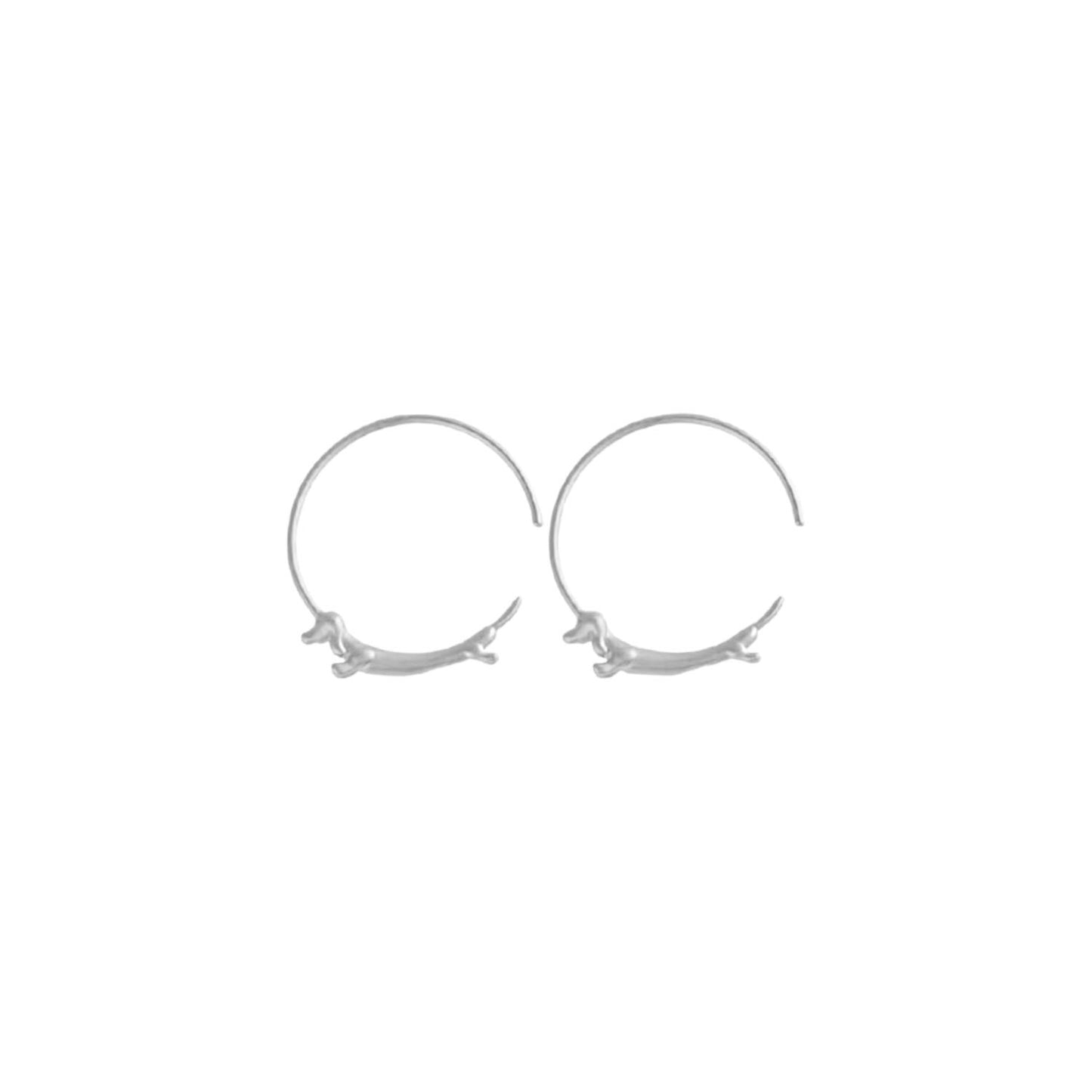 Aros de Plata 925 Tipo Argolla Dachshund Salchicha