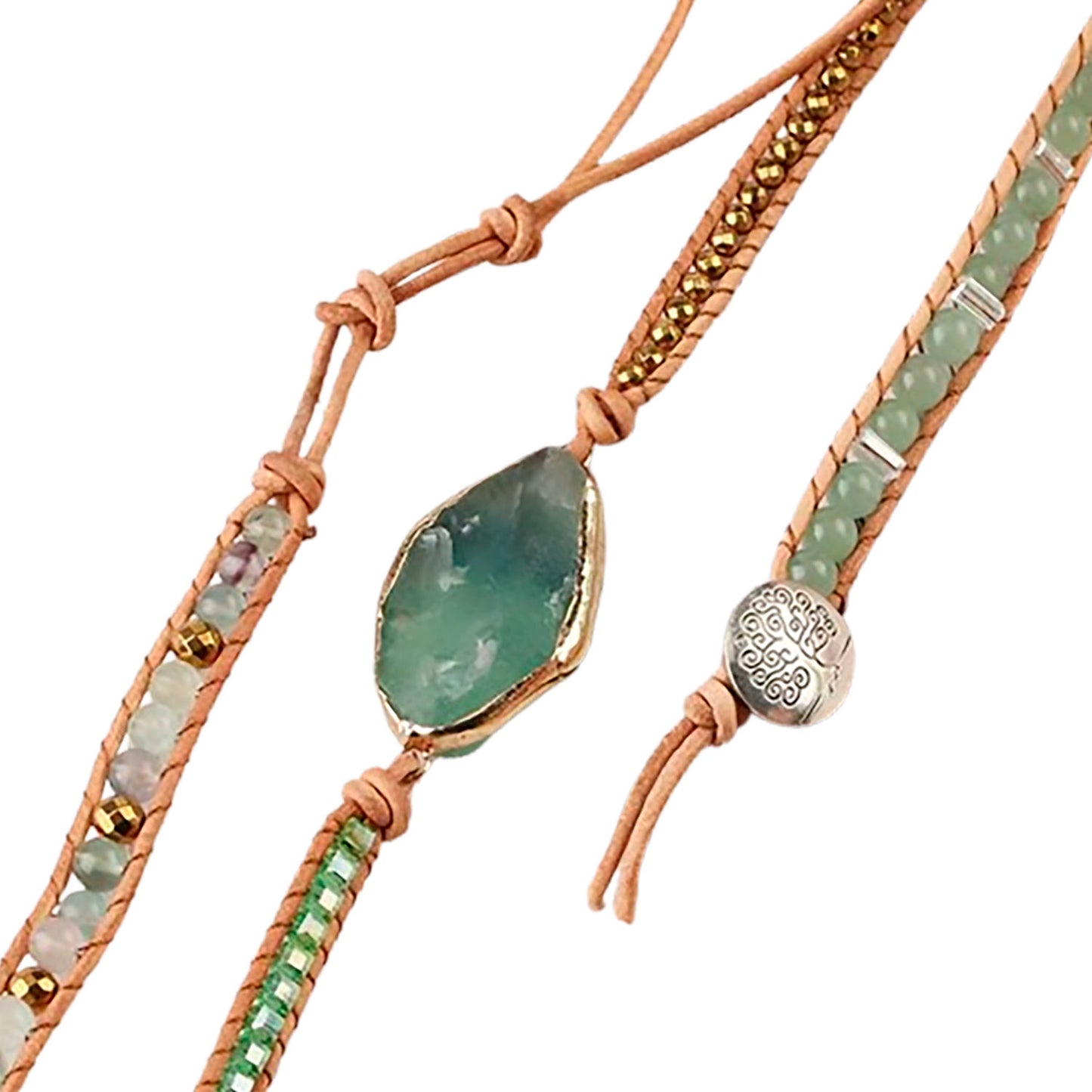 Pulsera piedras naturales y cuero Aventurina - Prosperidad y equilibrio