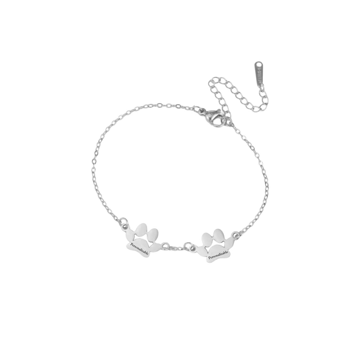 Pulsera con Dije de Huellita Doble Personalizada Silver | Grabado exclusivo