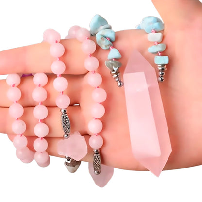 Collar de larimar y cuarzo - con Colgante de cristal de cuarzo