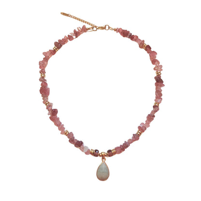 Collar Lagrima Rosa - cuarzo y turquesa blanca