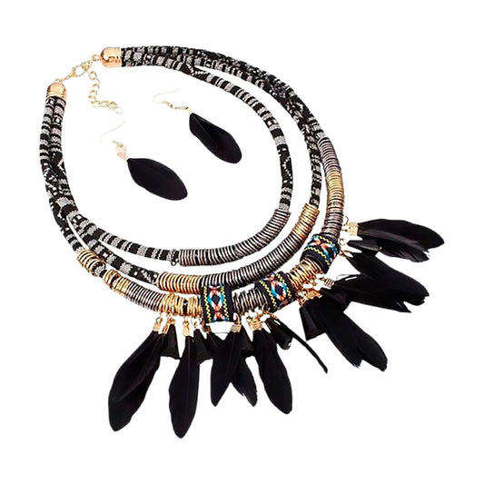 Set Étnico Plumas Black
