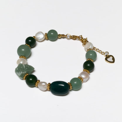 Pulsera Mix Piedras verdes y perlas – Hecha a mano