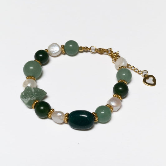 Pulsera Mix Piedras verdes y perlas – Hecha a mano