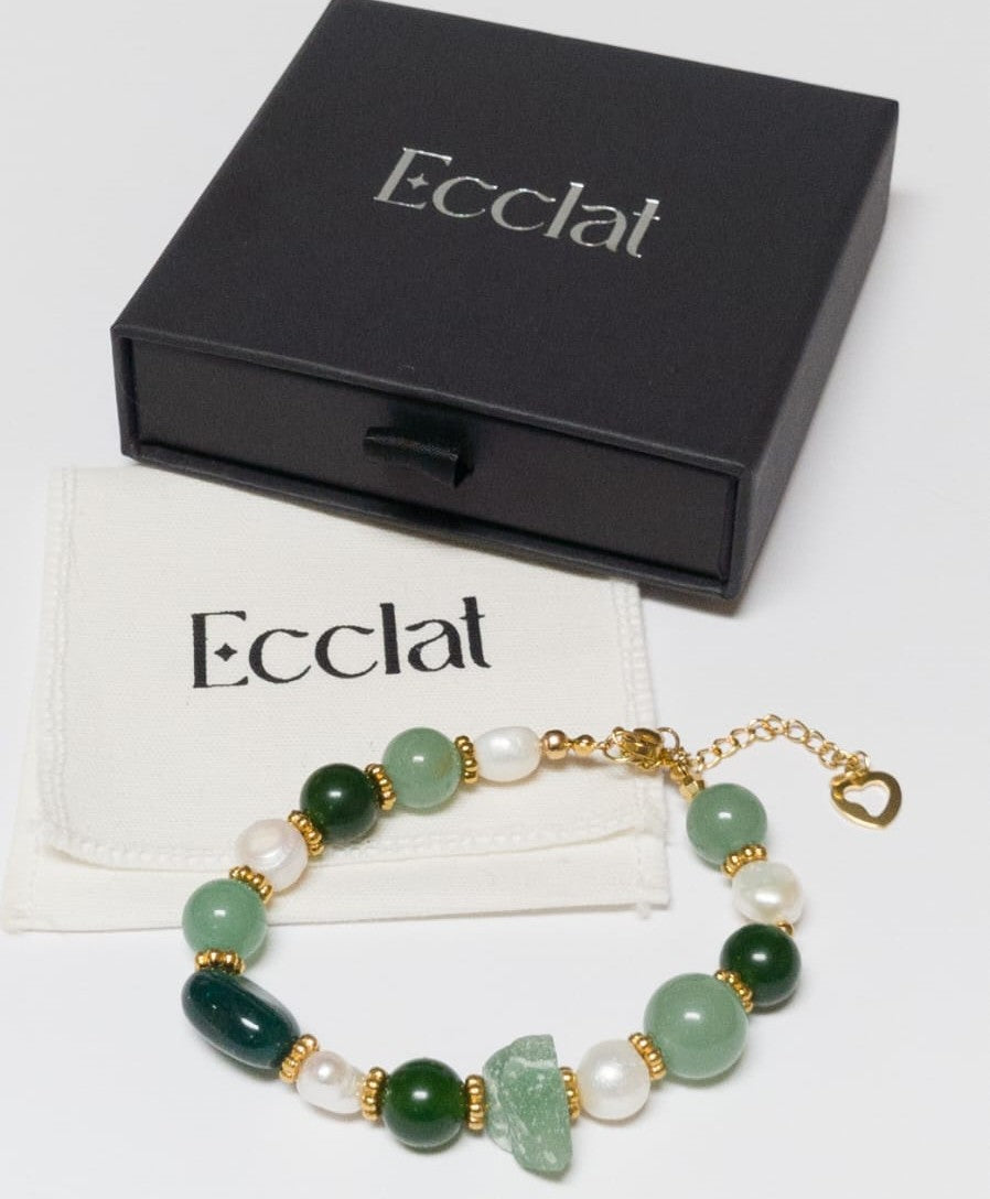 Pulsera Mix Piedras verdes y perlas – Hecha a mano