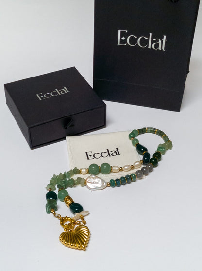 Collar Green Mix - piedras naturales y perlas barrocas