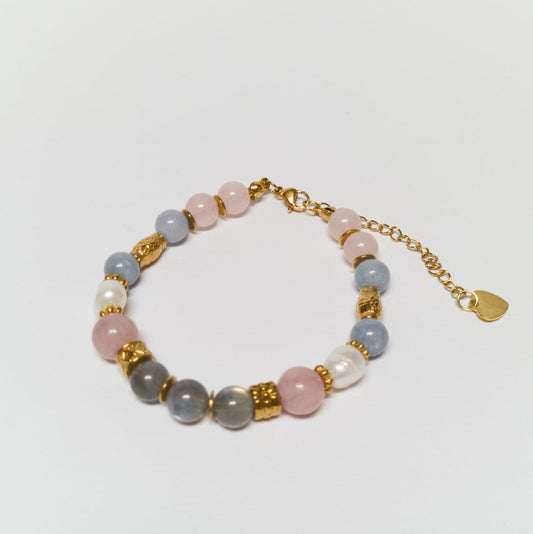 Pulsera Fortaleza - Kunzunita, calcedonia azul y labradorita