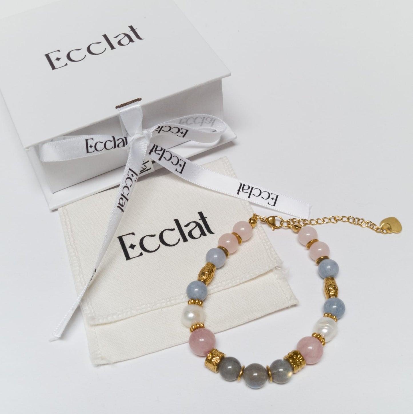 Pulsera Fortaleza - Kunzunita, calcedonia azul y labradorita