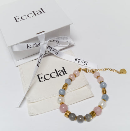 Pulsera Fortaleza - Kunzunita, calcedonia azul y labradorita