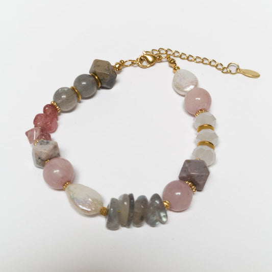 Pulsera Esencia - Labradorita, cuarzo fresa, kunzunita