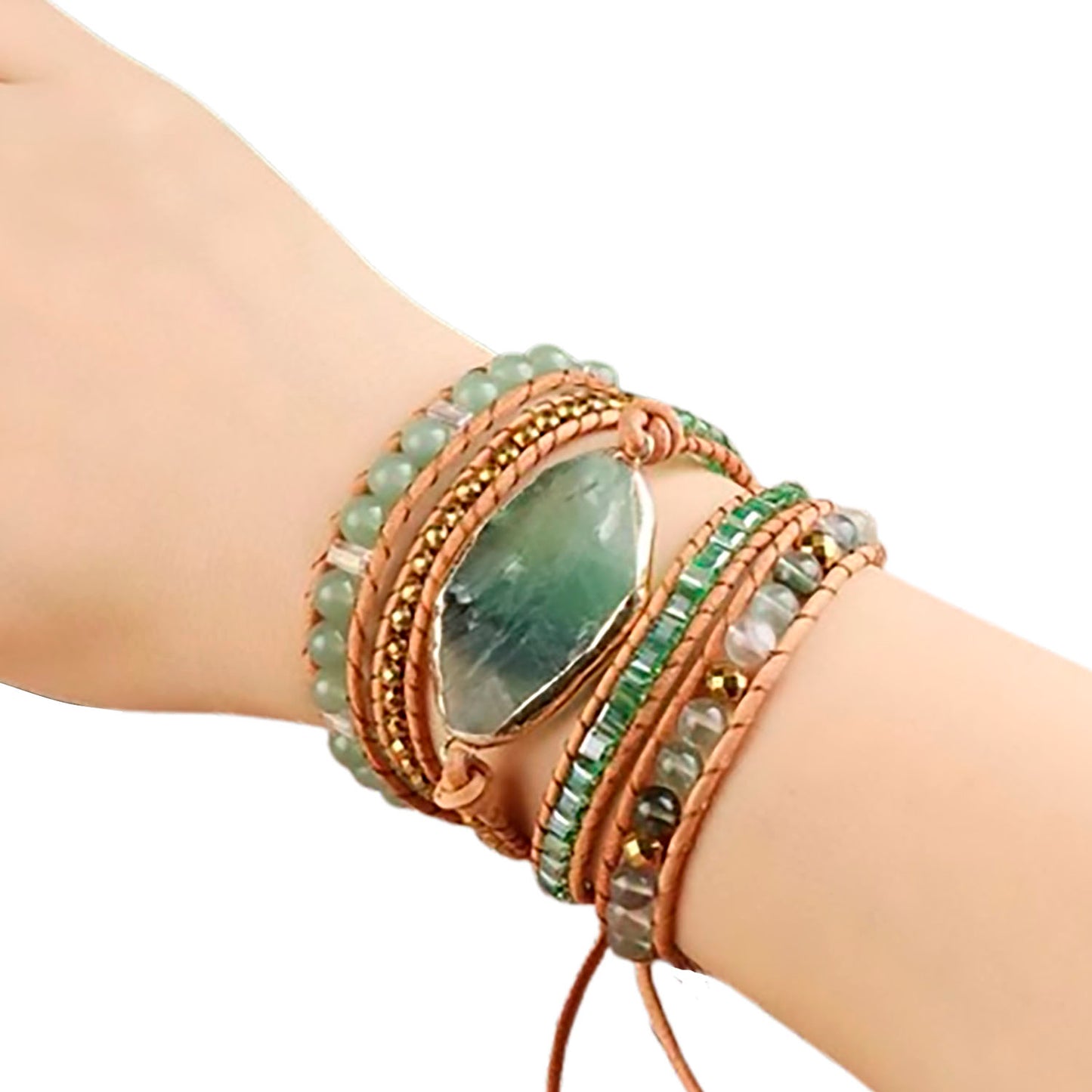 Pulsera piedras naturales y cuero Aventurina  - Prosperidad y equilibrio
