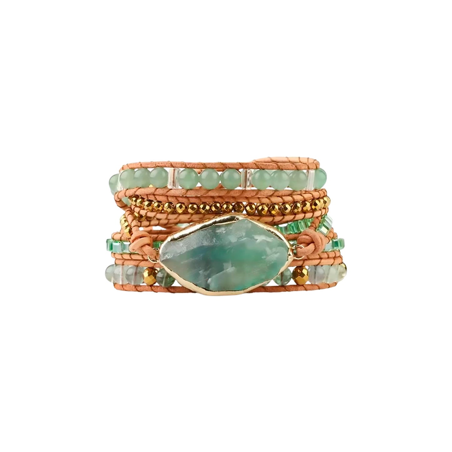 Pulsera piedras naturales y cuero Aventurina  - Prosperidad y equilibrio